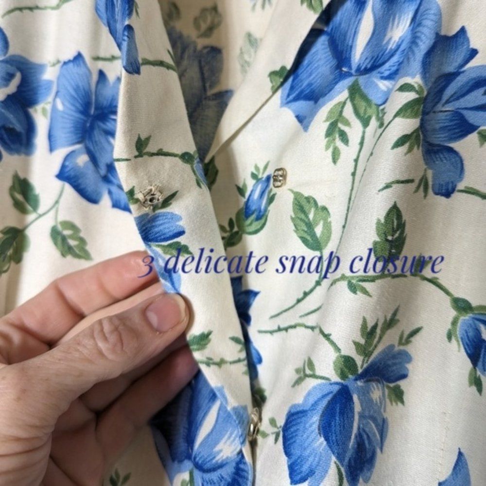 SOLD Vintage 50s Handmade Blue Floral Print Midi Maxi Wrap Dress Short Sleeve - Picture 10 of 16
